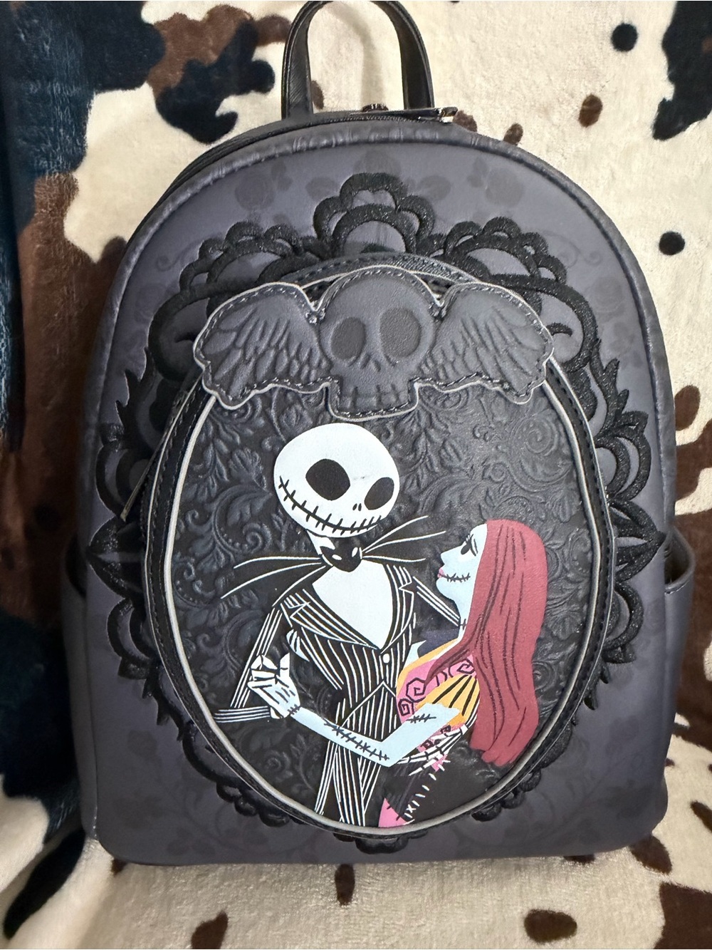 Loungefly Jack Skellington & Sally Mini Backpack - Black/Pink/White